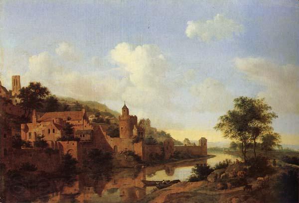 HEYDEN, Jan van der A Fortified Castle on a Riverbank Norge oil painting art